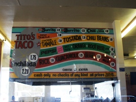 Menu at Tito's Tacos